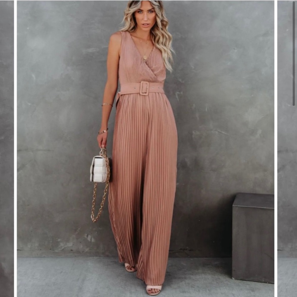 Vici Dolls High Tea Mocha Pleated Jumpsuit NWOT